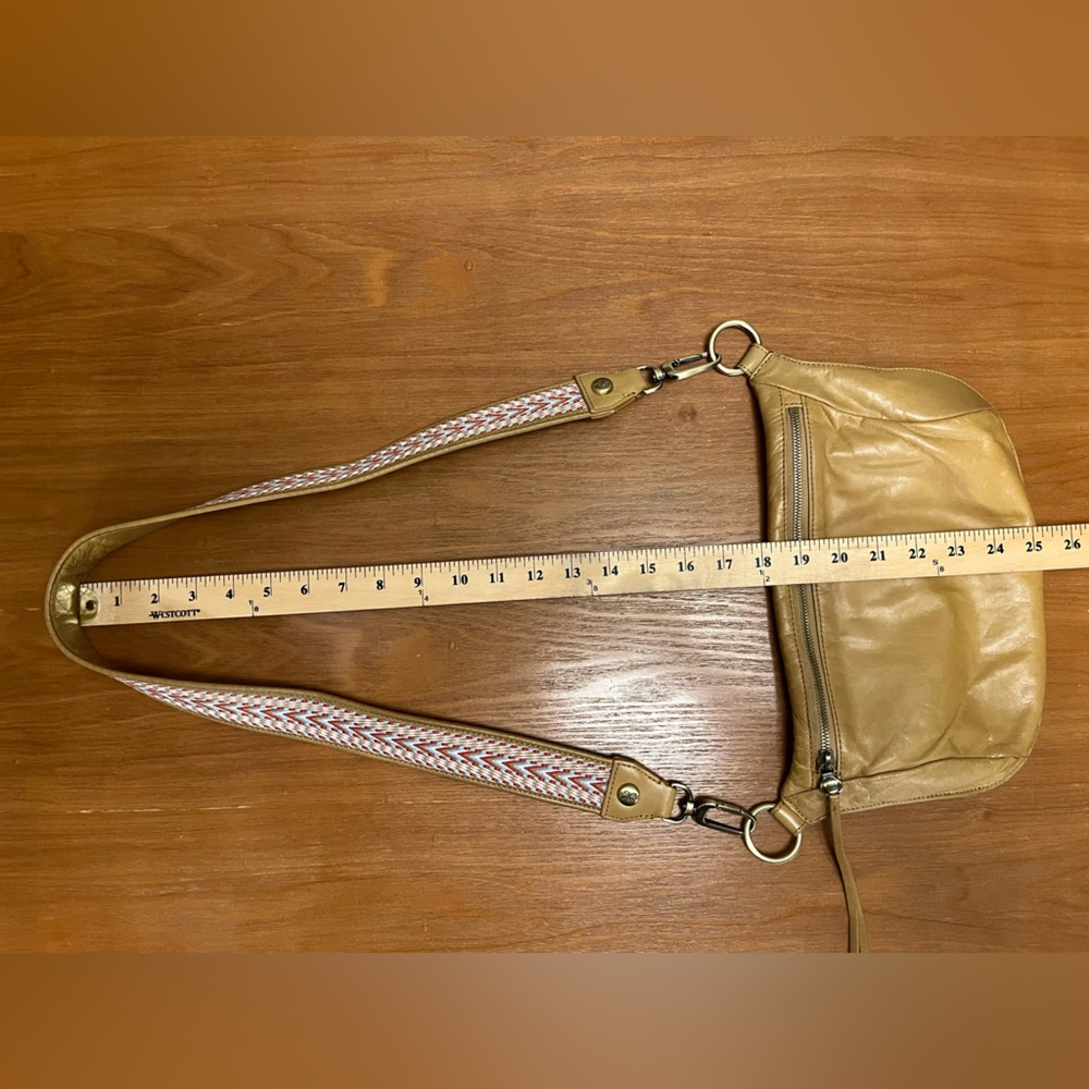 HOBO • Leather Crossbody Bag • Tan w/ Wide Woven Strap • Card Slots - Picture 5 of 8